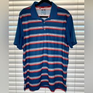 Adidas Men’s Large Blue Stripped 3 Button-Clima-Cool Shirt 320/e550